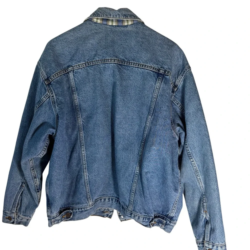 Vintage Levis 70699-0289 Plaid Flannel Lined Denim Trucker Jacket Mens Large USA